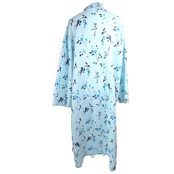 Adonna Qulited Blue Asian Mint Floral Zip Front Bath Robe Housecoat Cottagecore - Picture 8 of 11